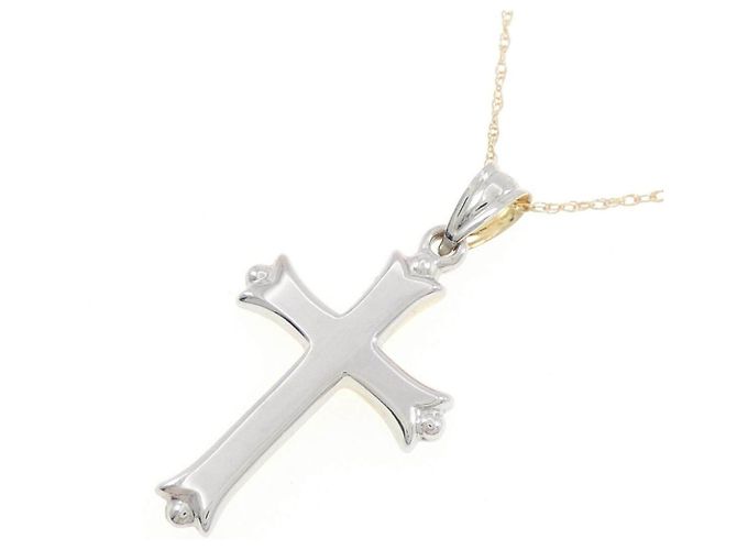 Autre Marque Collana Croce in Oro Giallo 14K e Oro Bianco - vista 4