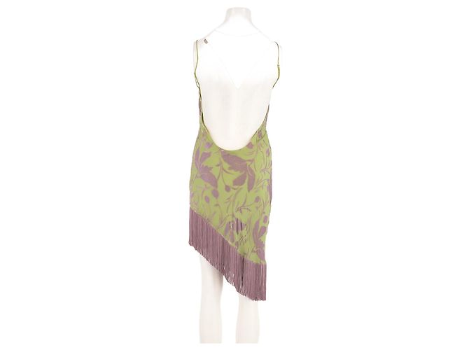 Rat & Boa Grünes Seidenkleid mit Blumenmuster und Fransen - Ansicht 2