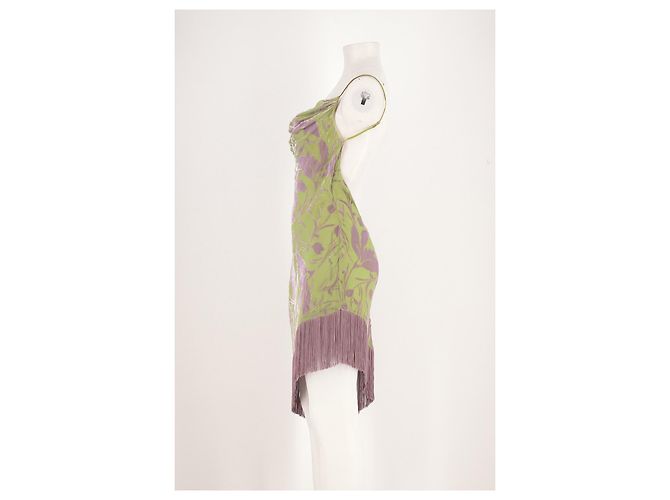Rat & Boa Grünes Seidenkleid mit Blumenmuster und Fransen - Ansicht 3