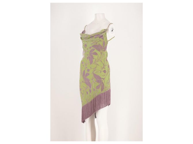 Rat & Boa Grünes Seidenkleid mit Blumenmuster und Fransen - Ansicht 4