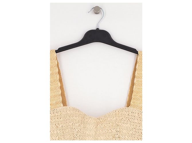 Autre Marque Vestido CLEA de lino blanco con parte superior de ganchillo beige - vista 3