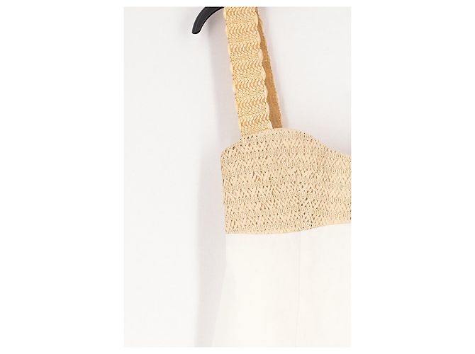 Autre Marque Vestido CLEA de lino blanco con parte superior de ganchillo beige - vista 4