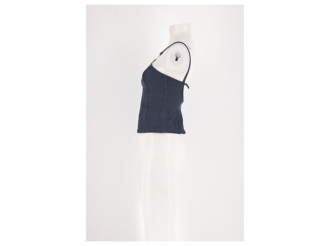 Autre Marque Top tank cropped NYNNE de algodón azul con detalle de anillo - vista 3