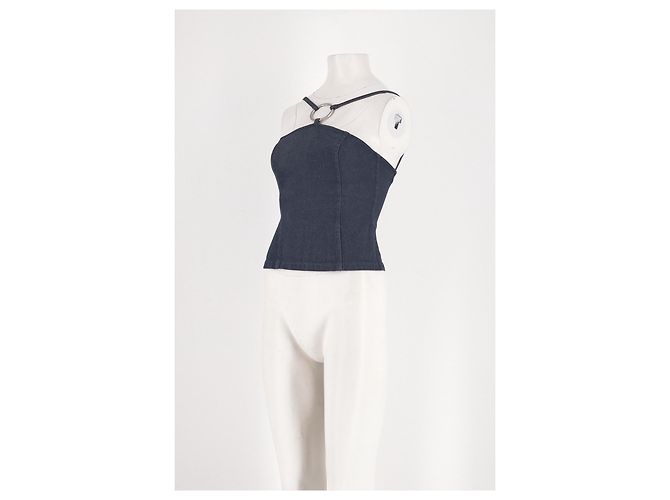 Autre Marque Top tank cropped NYNNE de algodón azul con detalle de anillo - vista 4