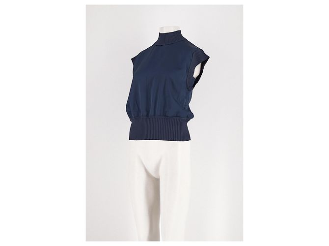 Autre Marque Top senza maniche con collo alto a coste blu navy FLORERE - vista 4