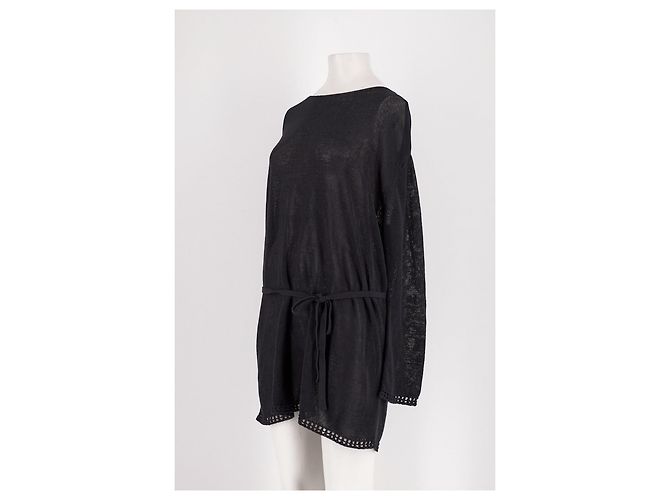 Autre Marque Vestido negro de algodón con cinturón DISSH - vista 4