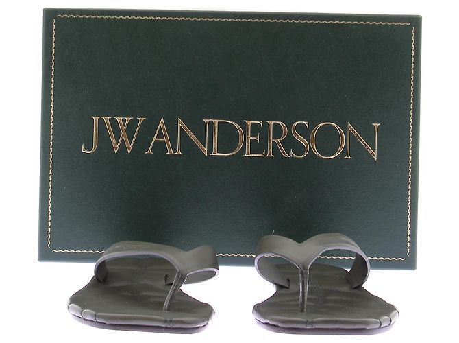 JW Anderson Chanclas Leaf de cuero verde - vista 8
