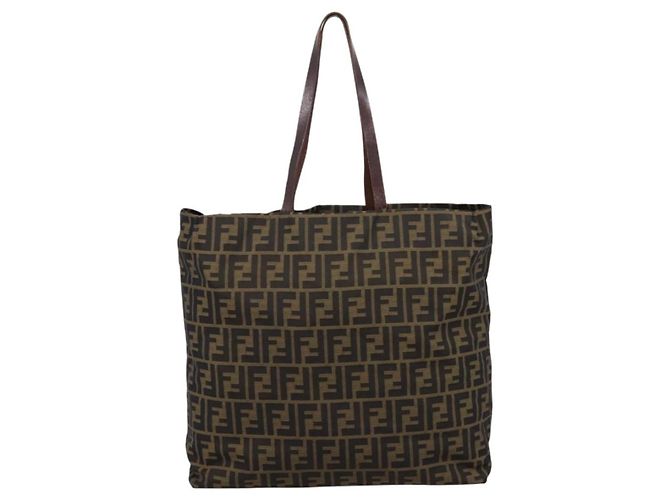 Borsa Tote FENDI Zucca Canvas Nylon Marrone Nero - vista 2