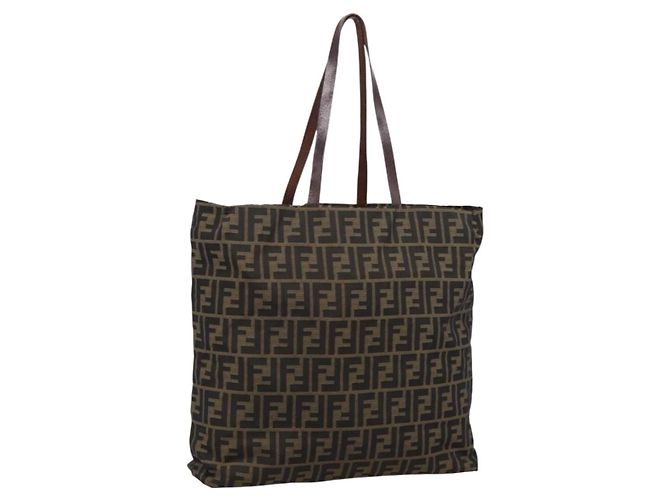 Borsa Tote FENDI Zucca Canvas Nylon Marrone Nero - vista 22