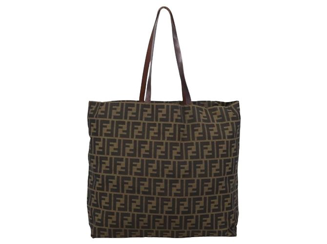 Borsa Tote FENDI Zucca Canvas Nylon Marrone Nero - vista 3