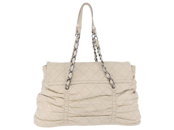 Borsa a tracolla CHANEL Chain Matelasse in pelle d'agnello Ivory Silver CC - vista 2