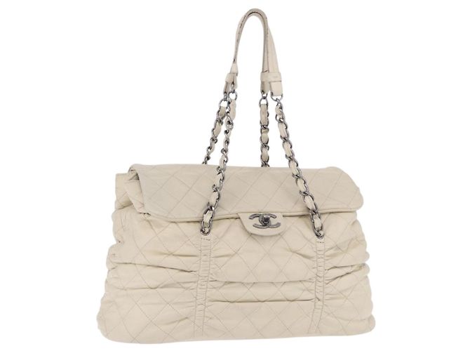 Borsa a tracolla CHANEL Chain Matelasse in pelle d'agnello Ivory Silver CC - vista 32