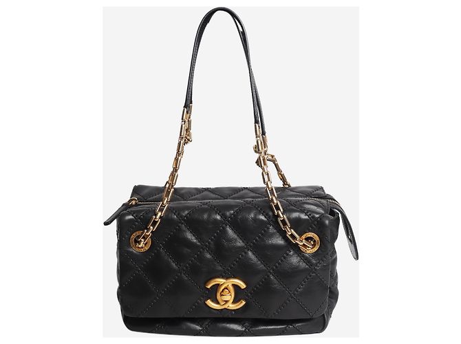 Chanel Borsa Accordion flap retro in pelle di agnello nera 2011 con catena - vista 2