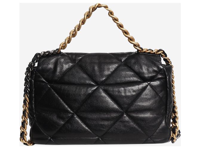 Chanel Bolsa de ombro acolchoada em pele de cordeiro preta 19 com corrente - vista 4
