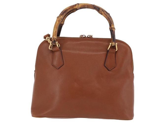 GUCCI Bamboo Hand Bag Leather 2way Brown Gold 000 1274 0290 - vista 3