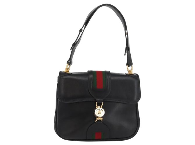 Borsa a tracolla GUCCI Web Sherry Line Jackie in pelle nera, oro e rosso - vista 13