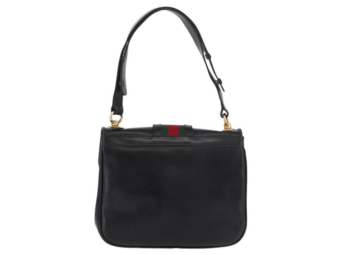 Borsa a tracolla GUCCI Web Sherry Line Jackie in pelle nera, oro e rosso - vista 2