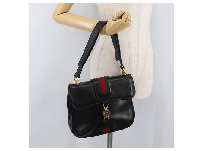 Borsa a tracolla GUCCI Web Sherry Line Jackie in pelle nera, oro e rosso - vista 22