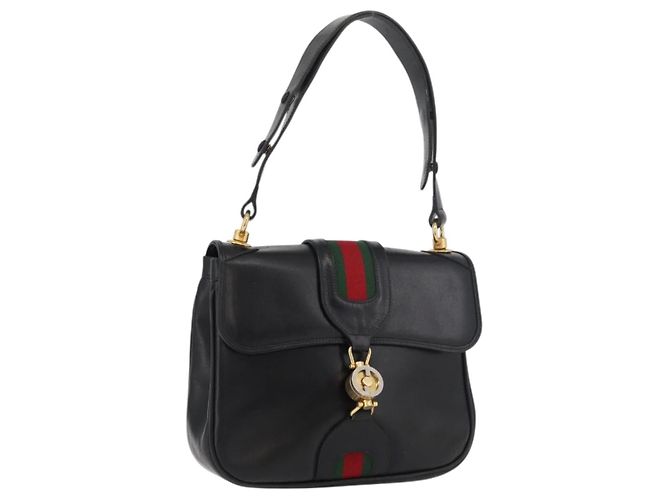 Borsa a tracolla GUCCI Web Sherry Line Jackie in pelle nera, oro e rosso - vista 23