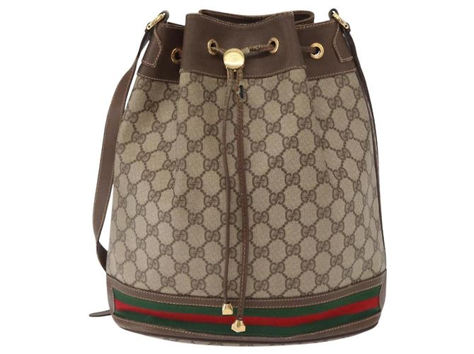 Borsa GUCCI GG Supreme Web Sherry Line PVC Beige Gold 164 02 085 - vista 13