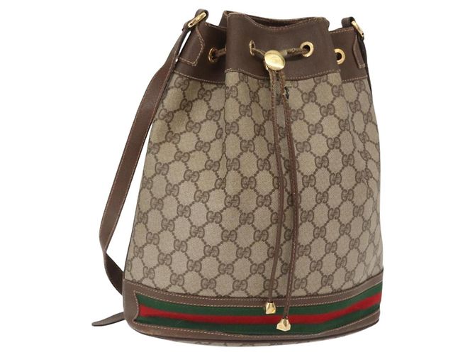 Borsa GUCCI GG Supreme Web Sherry Line PVC Beige Gold 164 02 085 - vista 23