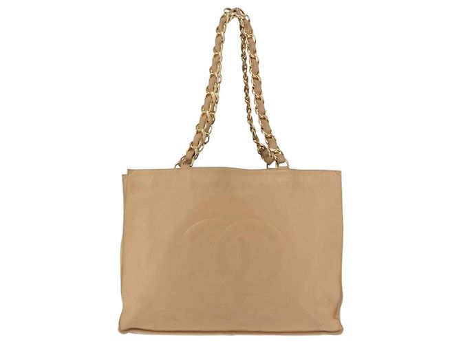 CHANEL COCO Mark Chain Tote Bag aus Lammleder Beige Gold CC - Ansicht 13