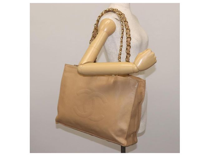 CHANEL COCO Mark Chain Tote Bag aus Lammleder Beige Gold CC - Ansicht 22