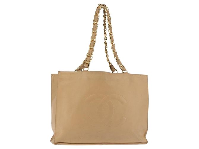 CHANEL COCO Mark Chain Tote Bag aus Lammleder Beige Gold CC - Ansicht 23