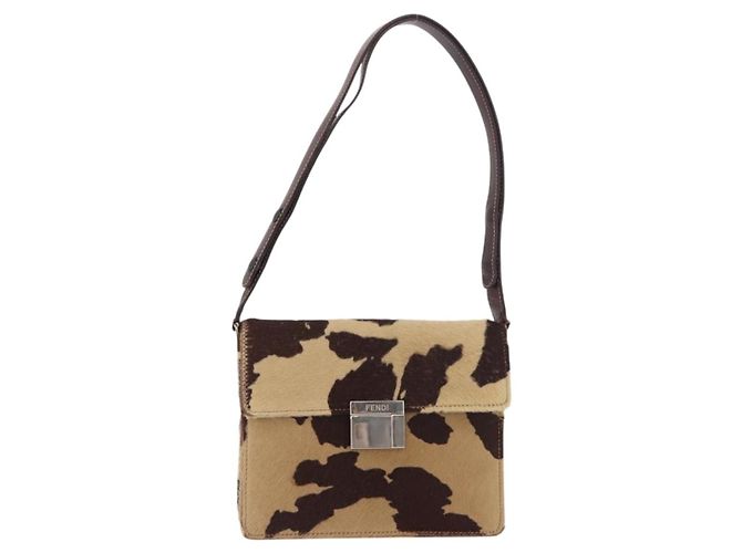 Borsa a spalla FENDI Harako Leather Beige Silver - vista 13