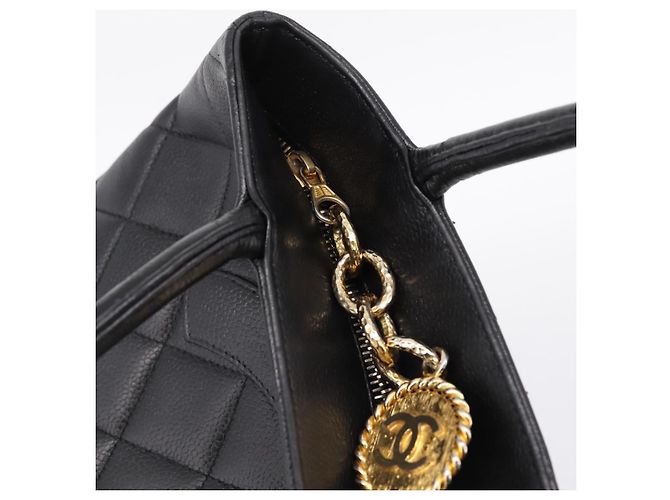Borsa Tote Standard CHANEL Pelle Caviar Nero Oro CC - vista 10