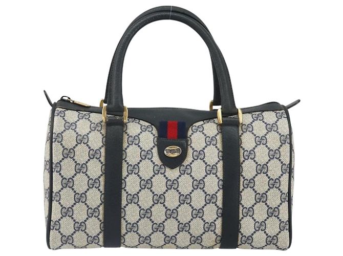 Borsa Boston GUCCI GG Supreme Sherry Line PVC Navy Gold Red 111 02 006 - vista 13