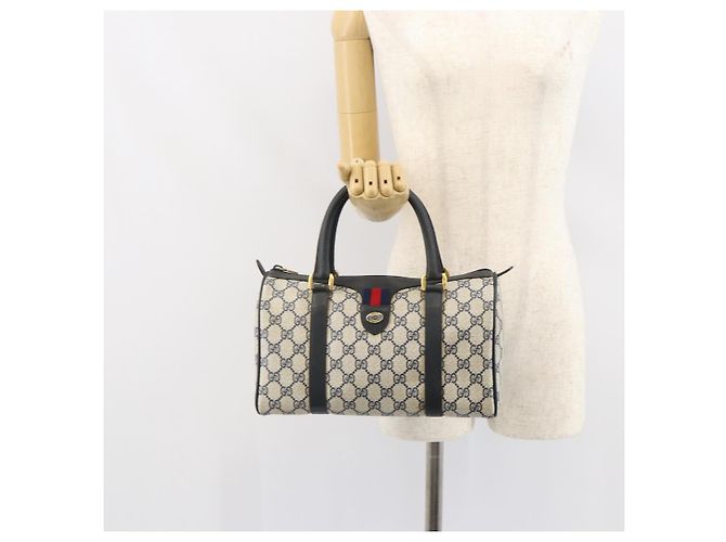 Borsa Boston GUCCI GG Supreme Sherry Line PVC Navy Gold Red 111 02 006 - vista 23