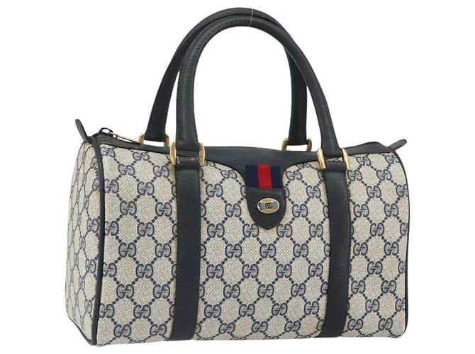 Borsa Boston GUCCI GG Supreme Sherry Line PVC Navy Gold Red 111 02 006 - vista 24