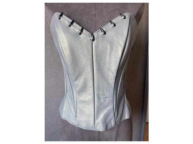 Thierry Mugler Mugler Light Blue Leather Corset Top - view 2