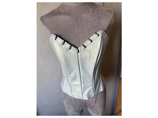 Thierry Mugler Mugler Light Blue Leather Corset Top - view 3
