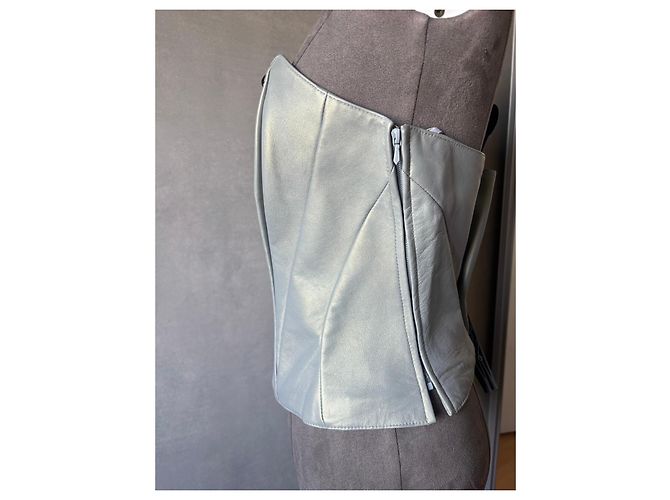 Thierry Mugler Mugler Light Blue Leather Corset Top - view 4