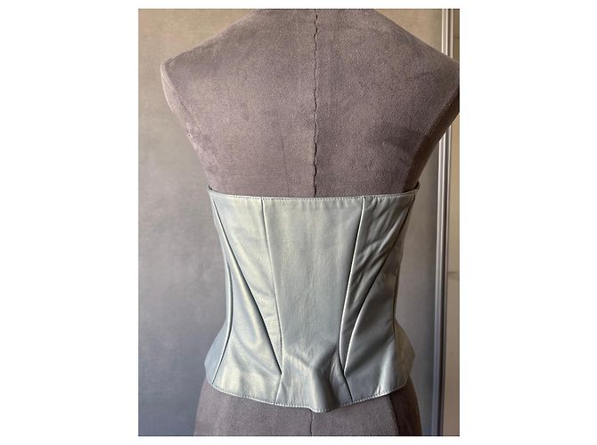Thierry Mugler Mugler Light Blue Leather Corset Top - view 5