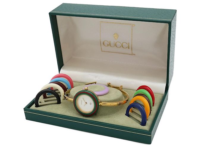 Orologio da donna GUCCI Change Bezel Quadrante Bianco Placcato Oro - vista 10