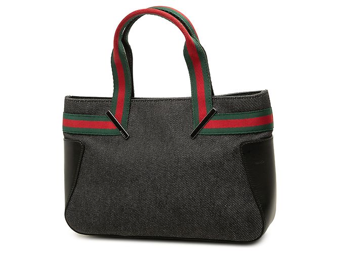 Borsa a mano Gucci in denim nero con banda Web - vista 2