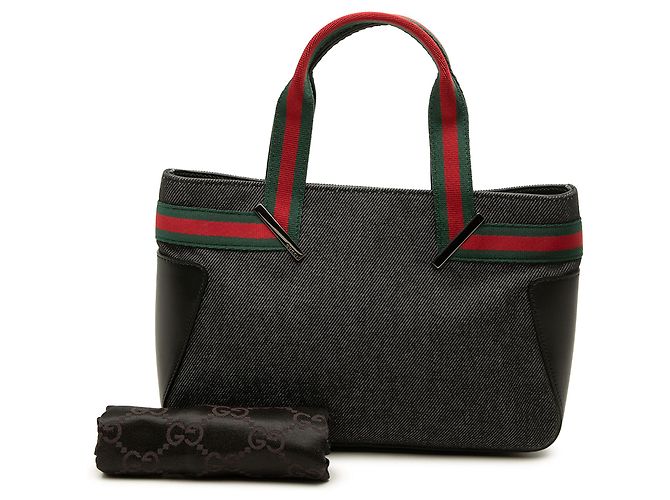 Borsa a mano Gucci in denim nero con banda Web - vista 7