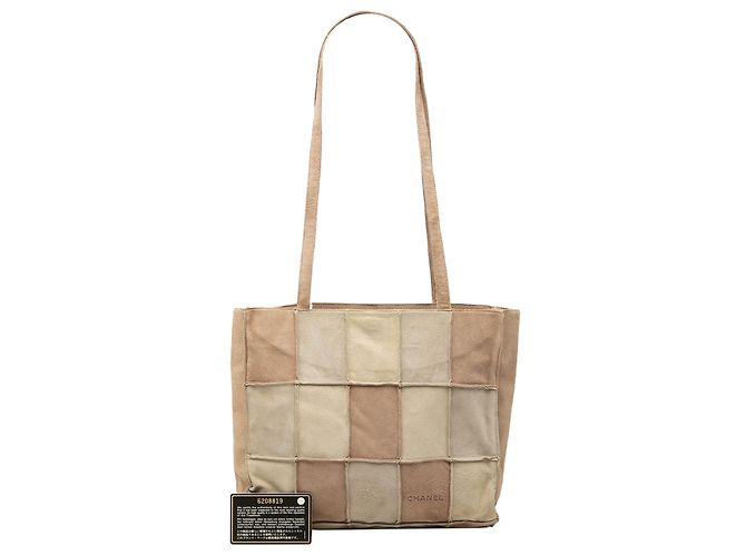 mala Tote Chanel em camurça patchwork bege - vista 7