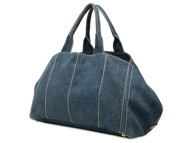 Saco Tote Prada Blue Large Denim Canapa Logo - vista 2