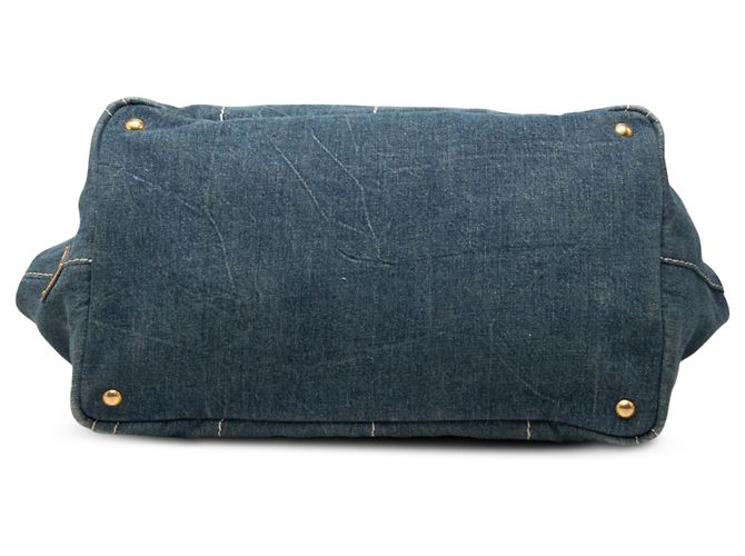 Saco Tote Prada Blue Large Denim Canapa Logo - vista 3