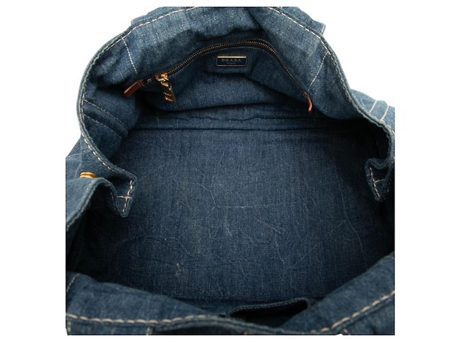 Saco Tote Prada Blue Large Denim Canapa Logo - vista 4