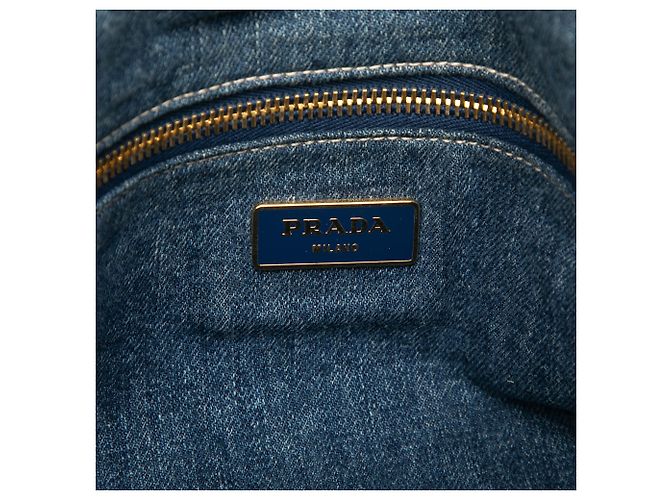Saco Tote Prada Blue Large Denim Canapa Logo - vista 5