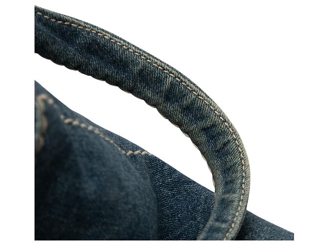 Saco Tote Prada Blue Large Denim Canapa Logo - vista 6