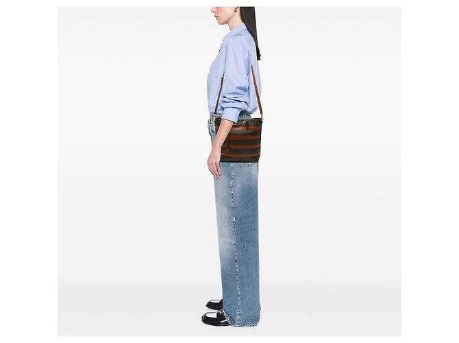 Autre Marque Borsa Shopper Saint Laurent Le Monogramme in tela rivestita marrone e pelle - vista 6