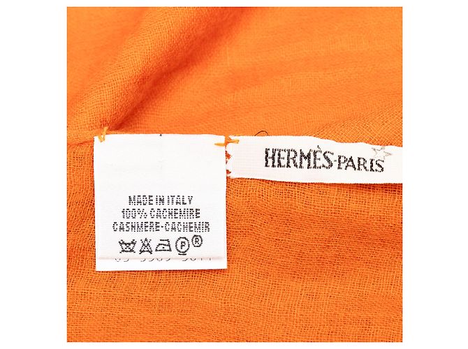 Hermès Orange Cashmere Schal mit Fransen - Ansicht 2