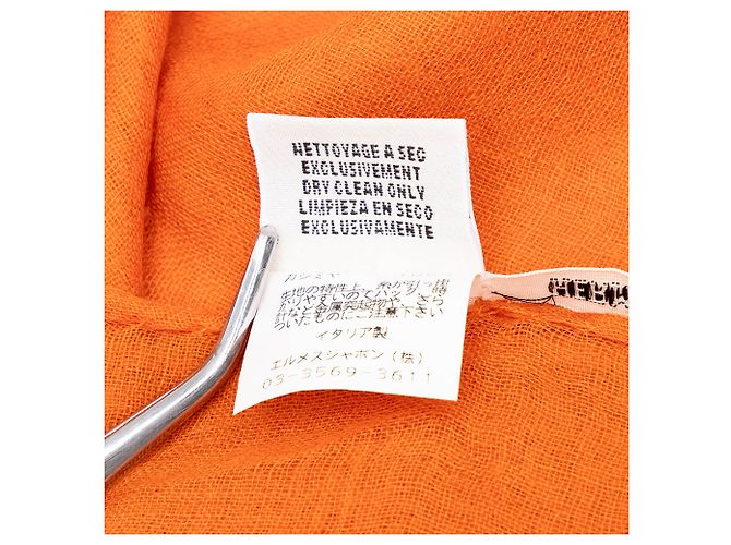 Hermès Orange Cashmere Schal mit Fransen - Ansicht 3
