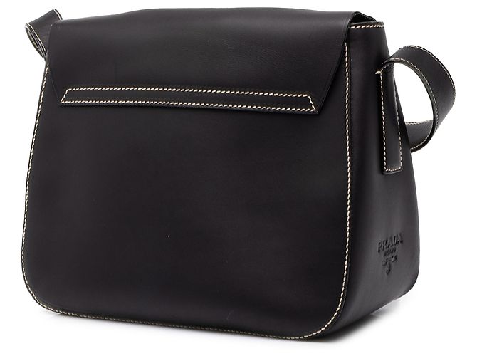 Sac messager Prada en cuir de veau noir avec boucle - vue 2
